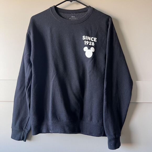 Disney Mickey Mouse Sweatshirt Womens Medium Black Crewneck Since 1928 Graphic - Picture 1 of 10